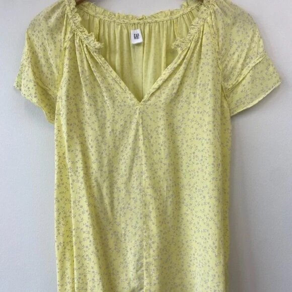 GAP Light Yellow Floral Blouse with Ruffle Neck - Picture 1 of 8